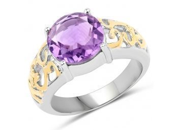 3.30 Carat Genuine Amethyst .925 Sterling Silver Ring, Size 7.00