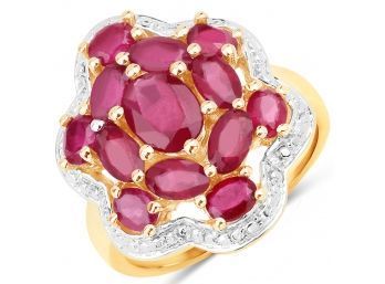 14K Yellow Gold Plated 4.18 Carat Genuine Ruby .925 Sterling Silver Ring