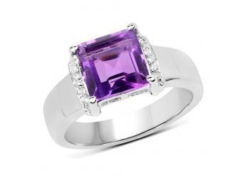 2.55 Carat Genuine Amethyst And White Topaz .925 Sterling Silver Ring