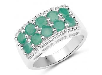 1.85 Carat Genuine Emerald And White Topaz .925 Sterling Silver Ring