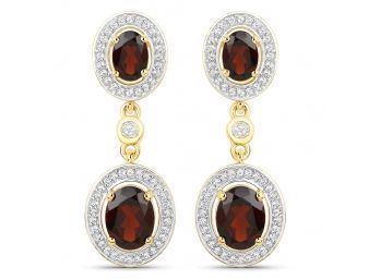 18K Yellow Gold Plated 6.30 Carat Genuine Garnet And White Topaz .925 Sterling Silver Earrings