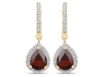 18K Yellow Gold Plated 2.89 Carat Genuine Garnet And White Topaz .925 Sterling Silver Earrings
