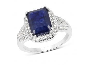4.80 Carat Sapphire And White Topaz .925 Sterling Silver Ring