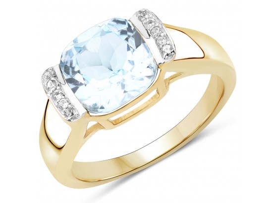 14K Yellow Gold Plated 3.62 Carat Genuine Blue Topaz & White Topaz .925 Sterling Silver Ring