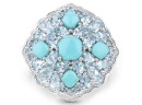 6.18 Carat Genuine Turquoise And Blue Topaz .925 Sterling Silver Ring