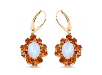 14K Yellow Gold Plated 5.42 Carat Genuine Ethiopian Opal, Citrine And White Topaz .925 Sterling Silver Earrings