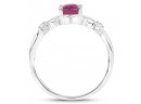 0.90 Carat Genuine Ruby And White Zircon .925 Sterling Silver Ring