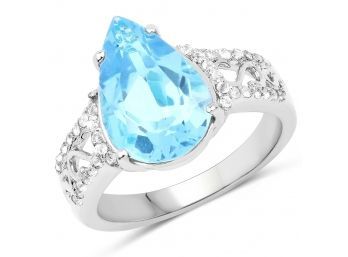 5.50 Carat Genuine Swiss Blue Topaz And White Topaz .925 Sterling Silver Ring, Size 8.00