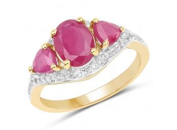 14K Yellow Gold Plated 2.49 Carat Genuine Ruby And White Topaz .925 Sterling Silver Ring