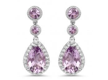7.16 Carat Genuine Pink Amethyst And White Topaz .925 Sterling Silver Earrings