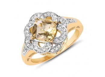 14K Yellow Gold Plated 1.78 Carat Genuine Citrine And White Topaz .925 Sterling Silver Ring