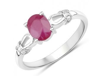 0.90 Carat Genuine Ruby And White Zircon .925 Sterling Silver Ring