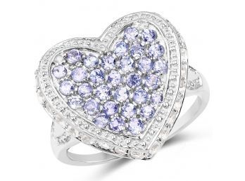 1.81 Carat Genuine Tanzanite And White Topaz .925 Sterling Silver Ring, Size 7.00