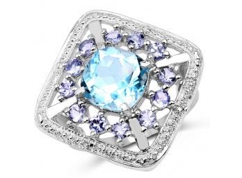 4.24 Carat Genuine Blue Topaz And Tanzanite .925 Sterling Silver Ring