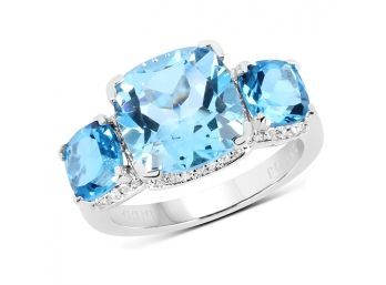 7.10 Carat Blue Topaz Ring With 2.70 Carat Multi-Gems In Sterling Silver, Size 7.00