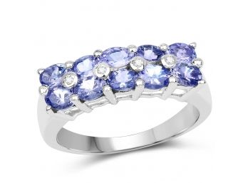 1.76 Carat Genuine Tanzanite And White Sapphire .925 Sterling Silver Ring