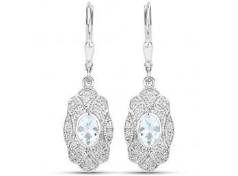 0.96 Carat Genuine Aquamarine And White Topaz .925 Sterling Silver Earrings