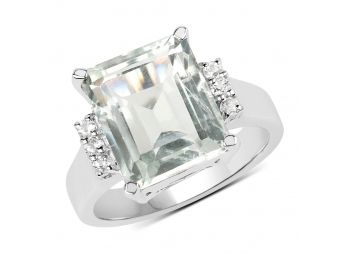 5.54 Carat Genuine Green Amethyst And White Topaz .925 Sterling Silver Ring