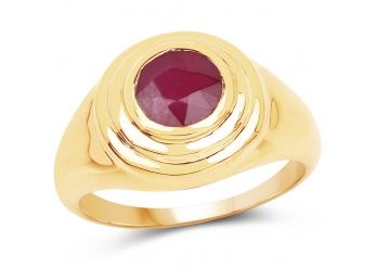 14K Yellow Gold Plated 1.65 Carat Genuine Ruby .925 Sterling Silver Ring