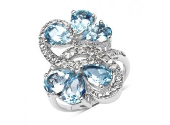 5.13 Carat Genuine Blue Topaz & White Topaz .925 Sterling Silver Ring, Size 8.00