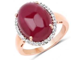 14K Rose Gold Plated 16.69 Carat Genuine Ruby And White Topaz .925 Sterling Silver Ring