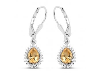 1.33 Carat Genuine Citrine And White Topaz .925 Sterling Silver Earrings