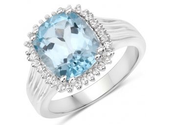 4.32 Carat Genuine Blue Topaz And White Zircon .925 Sterling Silver Ring
