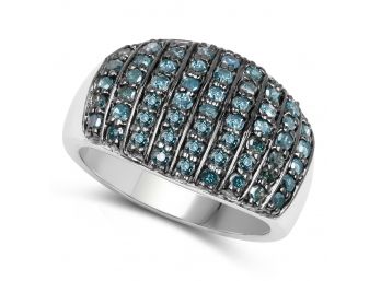 0.83 Carat Genuine Blue Diamond And White Diamond .925 Sterling Silver Ring