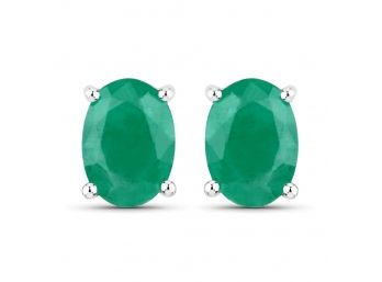 1.30 Carat Genuine Emerald .925 Sterling Silver Earrings