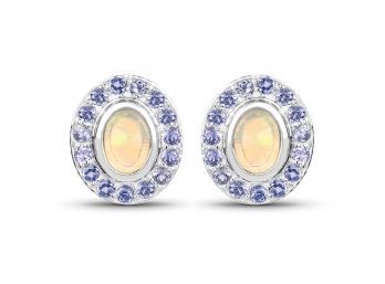 2.01 Carat Genuine Ethiopian Opal And Tanzanite .925 Sterling Silver Earrings