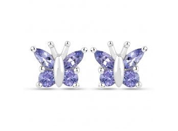 18K White Gold Plated 0.96 Carat Genuine Tanzanite .925 Sterling Silver Earrings