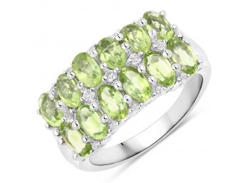 2.92 Carat Genuine Peridot And White Topaz .925 Sterling Silver Ring