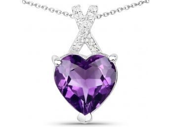2.05 Carat Genuine Amethyst And White Topaz .925 Sterling Silver Pendant