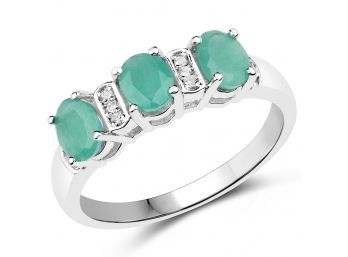 0.90 Carat Genuine Emerald And White Topaz .925 Sterling Silver Ring