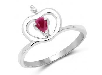 0.27 Carat Genuine Ruby & White Diamond .925 Sterling Silver Ring, Size 7.00