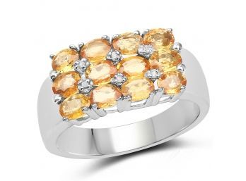 2.67 Carat Genuine Yellow Sapphire And White Diamond .925 Sterling Silver Ring