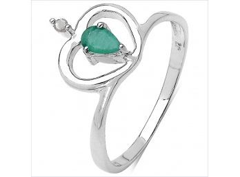 0.25 Carat Genuine Emerald And White Diamond .925 Sterling Silver Ring
