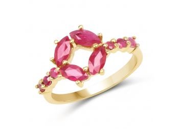 14K Yellow Gold Plated 1.47 Carat Genuine Ruby .925 Sterling Silver Ring