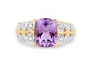 14K Yellow Gold Plated 2.65 Carat  Genuine Amethyst And White Diamond .925 Sterling Silver Ring