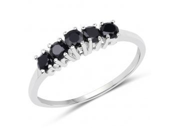 0.70 Carat  Genuine Black Sapphire .925 Sterling Silver Ring