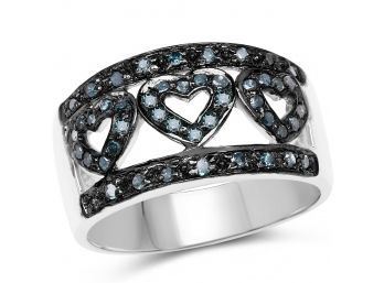 0.32 Carat Genuine Blue Diamond .925 Sterling Silver Ring, Size 6.00