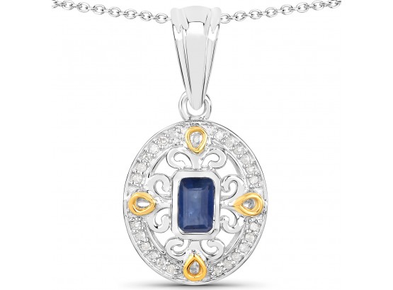 0.47 Carat Genuine Blue Sapphire And White Diamond .925 Sterling Silver Pendant