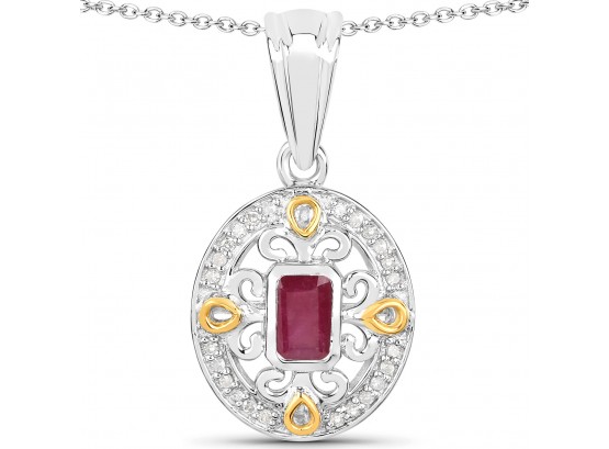 0.39 Carat Genuine Ruby And White Diamond .925 Sterling Silver Pendant