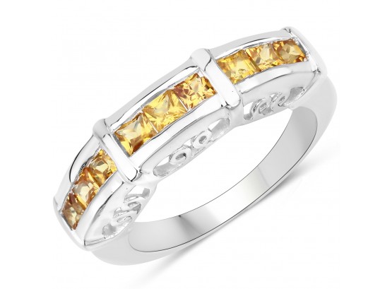 1.08 Carat Genuine Yellow Sapphire .925 Sterling Silver Ring