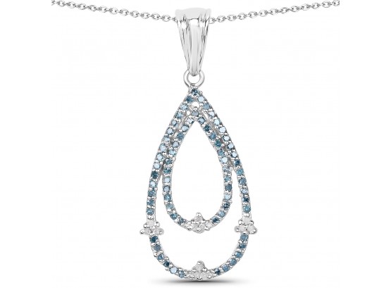 0.34 Carat Genuine Blue Diamond And White Diamond .925 Sterling Silver Pendant