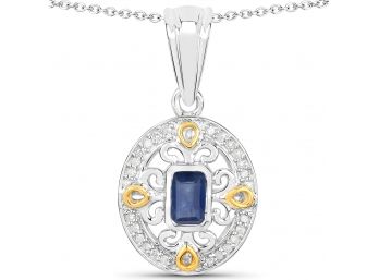0.47 Carat Genuine Blue Sapphire And White Diamond .925 Sterling Silver Pendant