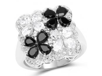 2.88 Carat Genuine White Topaz And Black Spinel .925 Sterling Silver Ring
