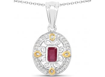 0.39 Carat Genuine Ruby And White Diamond .925 Sterling Silver Pendant