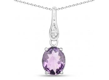 3.34 Carat Genuine Amethyst And White Sapphire .925 Sterling Silver Pendant