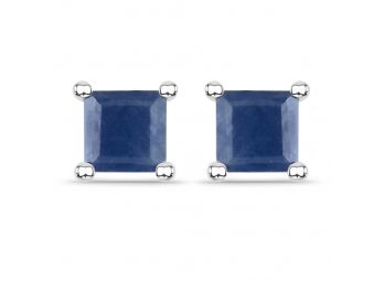 1.20 Carat Genuine Blue Sapphire .925 Sterling Silver Earrings